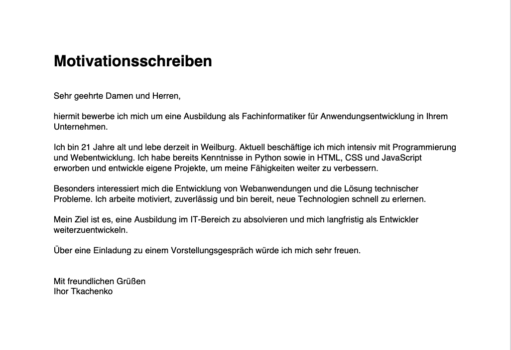 Motivationsschreiben